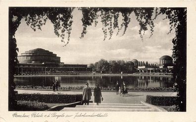 Blick von der Pergola zur Jahrhunderthalle in Breslau Schlesien Postkarte AK