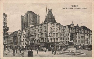 Ecke Ring und Breslauer Straße in Neisse Schlesien Postkarte AK 1928