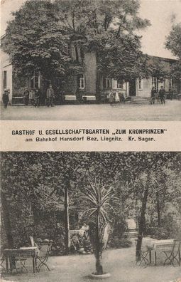 Gasthof "Zum Kronprinzen" am Bahnhof Hansdorf Bez. Liegnitz Postkarte AK 1900