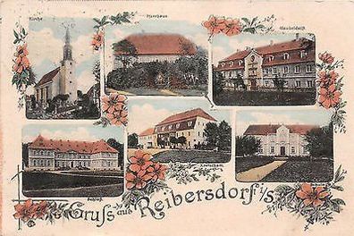 Gruss aus Reibersdorf Schlesien Schule, auboldstift, Kretscham Postkarte 1912