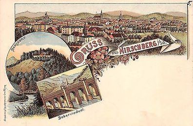 Gruss aus Hirschberg Schlesien Litho Postkarte