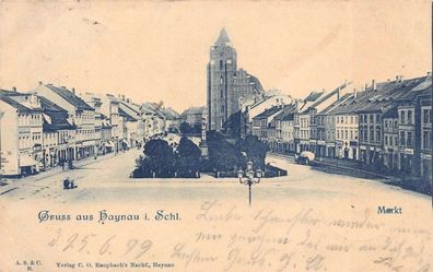 Gruss aus Haynau Schlesien Markt Postkarte Bahnpost 1899