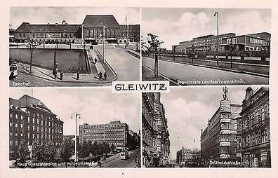 Gleiwitz Schlesien Bahnhof, Landesfrauenklinik, Wilhelmstrasse Foto Postkarte