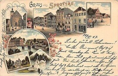 Gruss aus Sprottau Schlesien Postkarte Litho AK 1897