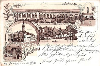 Gruß aus Bunzlau / Boleslawiec Schlesien Postkarte 1900