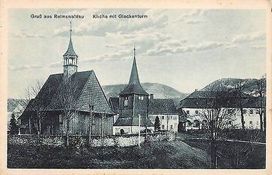 Gruß aus Reimswaldau Kirche mit Glockenturm Postkarte