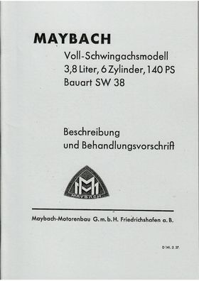Bedienungsanleitung Maybach SW 38 3,8 Ltr. 6 Zylinder, 140 PS