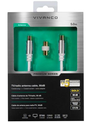 Vivanco KoaxialKabel 5m AntennenKabel Digital Full HD TV 4K HD+ HDR DVBT2 BK