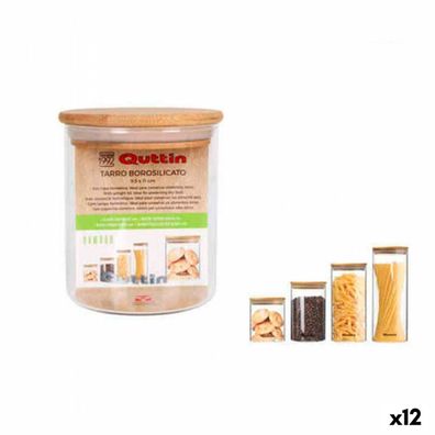 Gefäß Quttin Borosilikatglas Bambus Silikon 500 ml 9,5 x 9,5 x 11,5 cm (12 Stück) (9,