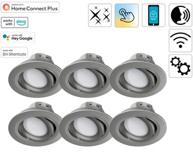 6x Hama WiFi LED Einbaustrahler 5W / 32W Nickel WLAN Einbauspot App-Steuerung