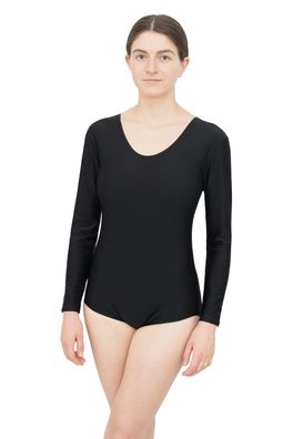 Damen Gymnastik Body Hipster lange Ärmel Schwarz stretch shiny Langarm-Body