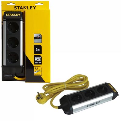 Stanley ALU Mehrfachstecker 3-Fach IP20 2m Kabel Steckdosenleiste Steckerleiste