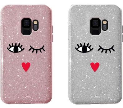 Puro EYES Glitzer TPU Cover SchutzHülle HardCase Tasche für Samsung Galaxy S9