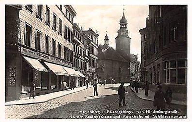 Hirschberg Riesg. Schlesien Hindenburgstrasse Stadtsparkasse Foto Postkarte