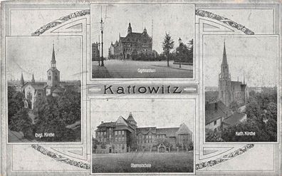 Kattowitz Schlesien Oberrealschule Kirche Gymnasium Postkarte gel. 1939