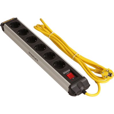 Stanley ALU Mehrfachstecker 6-Fach mit Schalter IP20 3m Kabel Steckdosenleiste