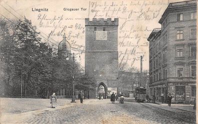 Liegnitz (Legnica) Glogauer Tor Straßenbahn Postkarte AK 1907