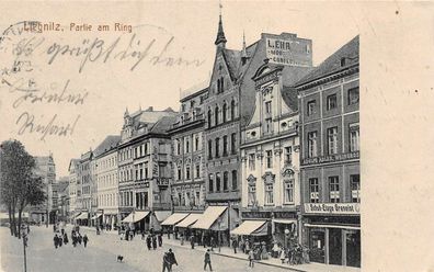 Liegnitz / Schlesien Partie am Ring belebte Strasse, Läden Postkarte 1915