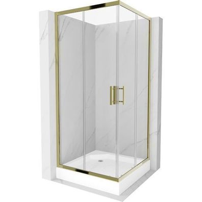 Mexen Rio Duschkabine 90x90cm + Duschwanne, Gold/Weiß, Transparent Glas