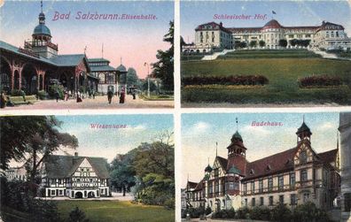 Panorama Elisenhalle, Bade- und Wiesenhaus Bad Salzbrunn Schlesien Postkarte AK