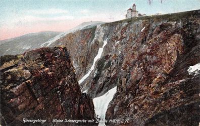 Riesengebirge Kleine Schneegrube mit Baude 1490 m.ü.M. Postkarte AK