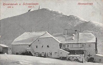 Riesenbaude u. Schneekoppe (Riesengebirge) Postkarte AK