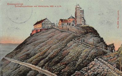 Riesengebirge Schneekoppenhäuser u. Wetterwarte Postkarte 1909