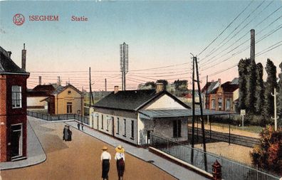 AK Izegem Iseghem Belgien Statie Bahnhof Postkarte 1916