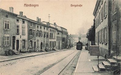 Bergstraße mit Lok in Mörchingen Morhange Frankreich Postkarte AK