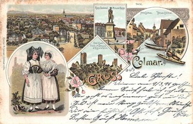 Gruss aus Colmar Rapp-Denkmal Drei Exen Postkarte AK 1899