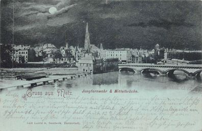 Gruss aus Metz Jungfernwehr & Mittelbrücke Postkarte AK 1899