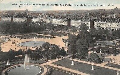 Paris Panorama du Jardin des Tuileries et de la rue de Rivoli Postkarte AK 1907