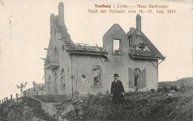 Saarburg i. Lothr. Haus Sackreuter nach der Schlacht Feldpostkarte AK 1915