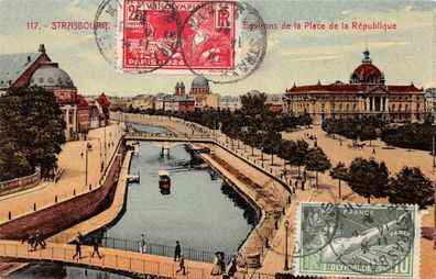 Strasbourg Environs de la Place de la Republique Postkarte AK 1924