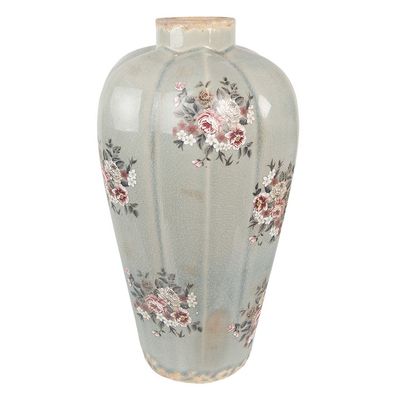 Clayre & Eef Vase Ø 17x28 cm Grau Keramik Blumen (Gr. Ø 17x28 cm)