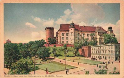 Burg von der Südwestseite in Krakau Polen Postkarte AK 1940