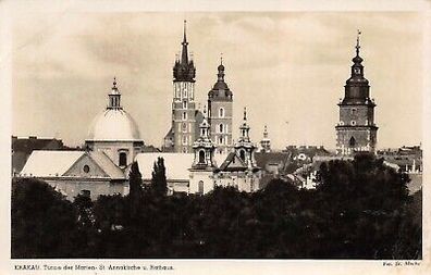 Krakau Türme der Marien St. Annakirche i. Rathaus AK