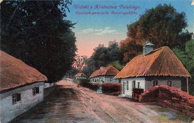 Russisch-polnische Bauerngehöfte Widoki z Królestwa Polskiego Polen Postkarte AK