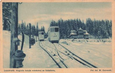 Waggons der Panoramaeisenbahn nach Gubaówka Zakopane Polen Postkarte AK