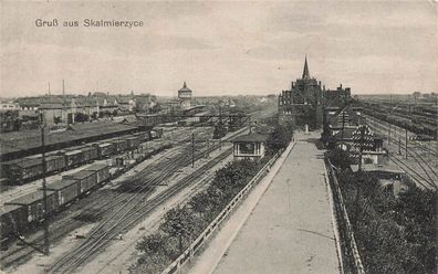 Gruss aus Skalmierzyce Skalmierschütz mit Bahnhof Polen Postkarte AK 1917