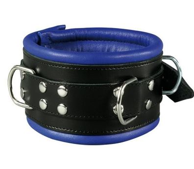 Leder 80mm Bondage Halsband gepolstert blau