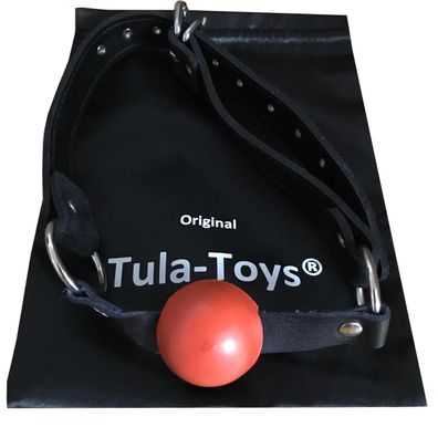 Bondage Leder Silikon Ball Mundknebel 40mm schwarz rot