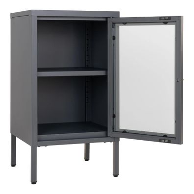 Moderne Kommode DAILY grau H70cm Glastür Metall Nachtschrank