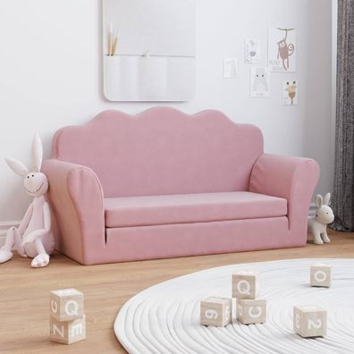 vidaXL Kinder-Schlafsofa 2-Sitzer Rosa Weicher Plüsch