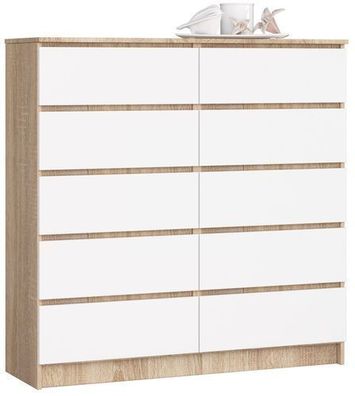 Kommode AKORD K120 Sonoma-Eiche 120 cm 10 Schubladen Front Weiß B120 x H121 x T40 cm