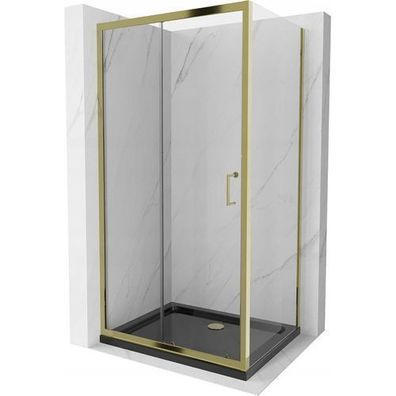 Mexen Apia Duschabtrennung 140x100cm Transparent Gold + Flat Duschwanne Schwarz