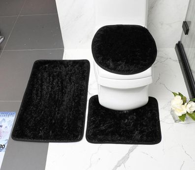 Badezimmerteppich-Set, 3-teilig, Badematte + Konturmatte + Toilettensitz