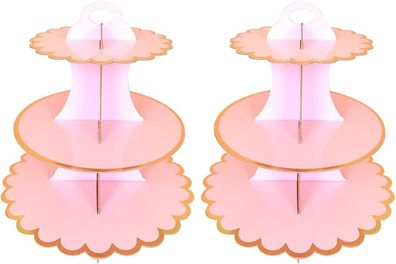 Tortenständer aus Pappe, 3-stöckig, Cupcake-Ständer, 2er-Pack (Rose)