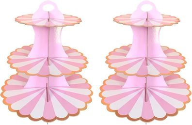 2er-Pack Tortenständer aus Pappe, 3-stöckiger Cupcake-Ständer (Rosa und Weiß)