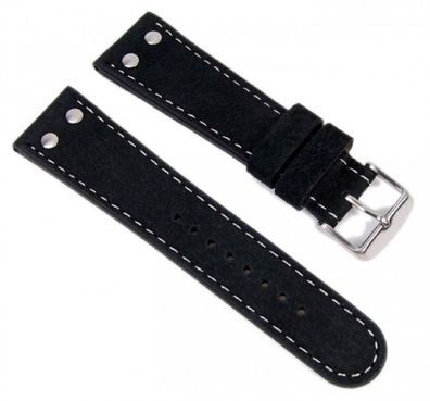 Wasserbüffel Ersatzband Uhrenarmband Leder 24mm schwarz 954824